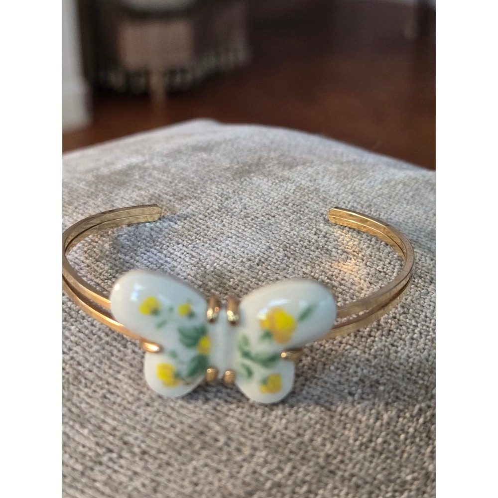 Avon Butterfly Cuff White Yellow Bracelet Vintage
